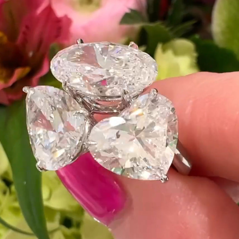 Brilliant 9ct Pear Heart & Oval Cut White Sapphire Women's Engagement Ring in Silver-JEWELBUYS