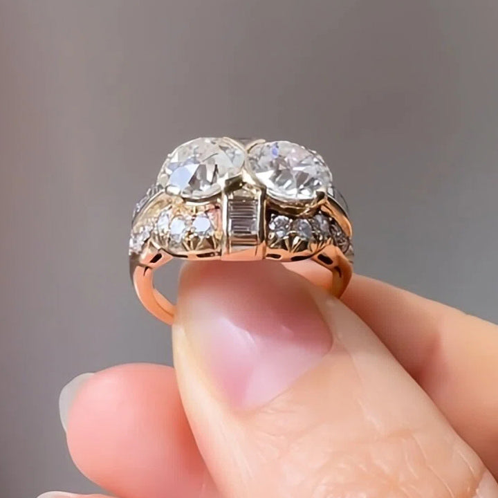 3.56Ctw Round Sapphire Double Stone Vintage Engagement Ring-JEWELBUYS