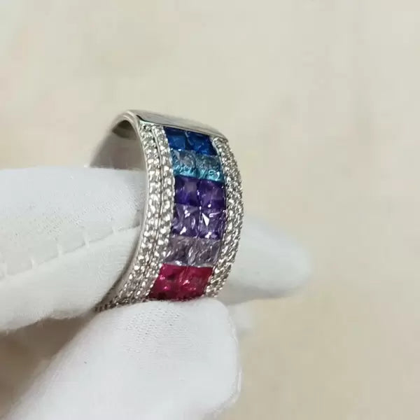 6.2ctw Rainbow Multi Color Sapphire Princess Cut Ring-JEWELBUYS