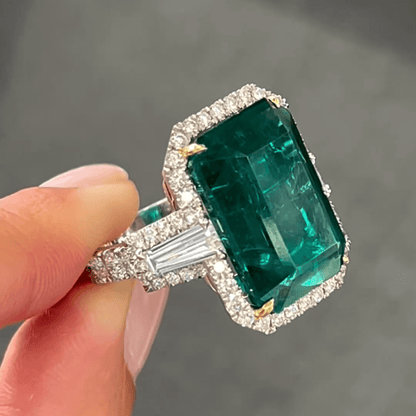 8ct Emerald Cut and Paired Baguette Cut Engagement Ring-JEWELBUYS