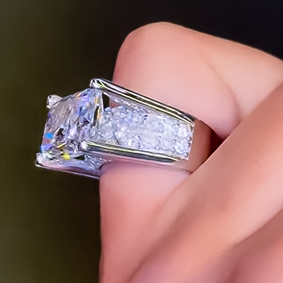 Unique 8 ctw Radiant Cut White Gemstone East-West Set Engagement Ring -JEWELBUYS