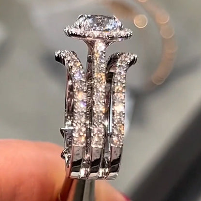 4.0Ctw Round Cut White Sapphire Three Ring Engagement Ring-JEWELBUYS