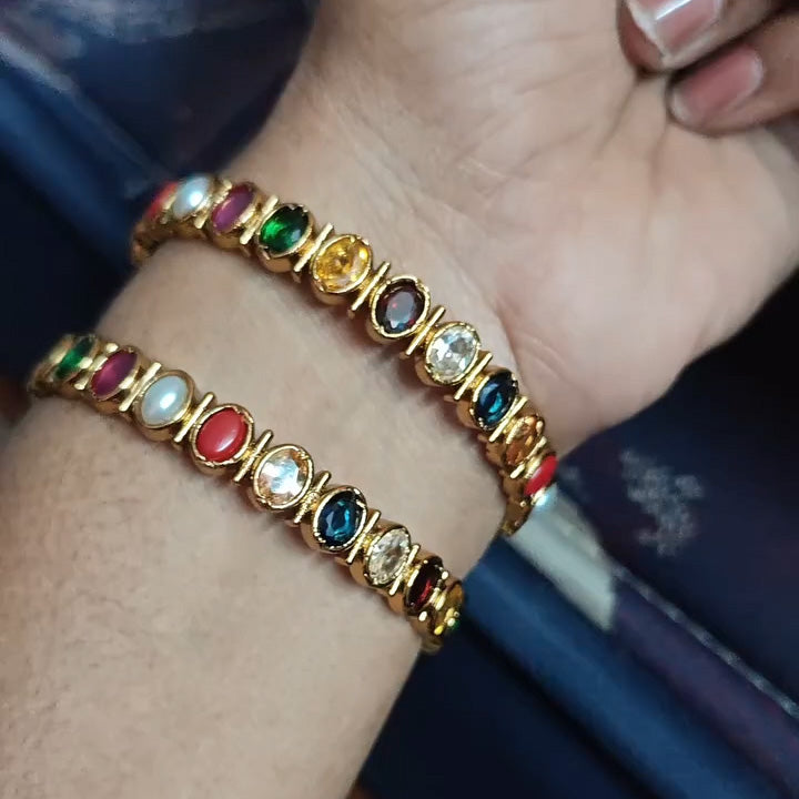 Oval multi-colored gemstone gold bracelet-JEWELBUYS