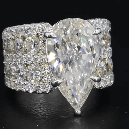 6ct Pear Cut White Sapphire Wide Engagement Ring-JEWELBUYS