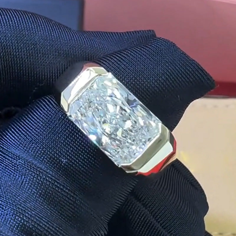 6ct Radiant Cut White Sapphire East-West Setting Men's Engagement Ring-JEWELBUYS