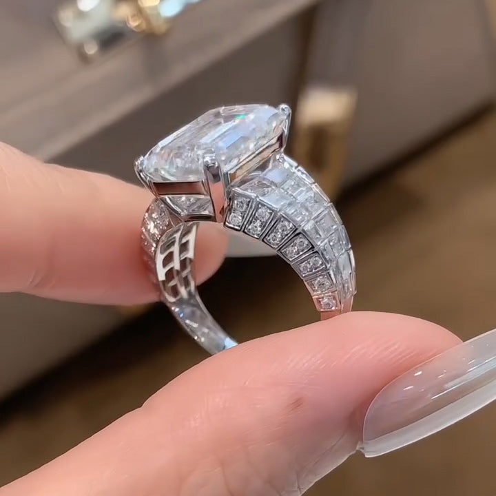 9.5Ctw Emerald-cut Art Deco style pavé sapphire engagement ring-JEWELBUYS