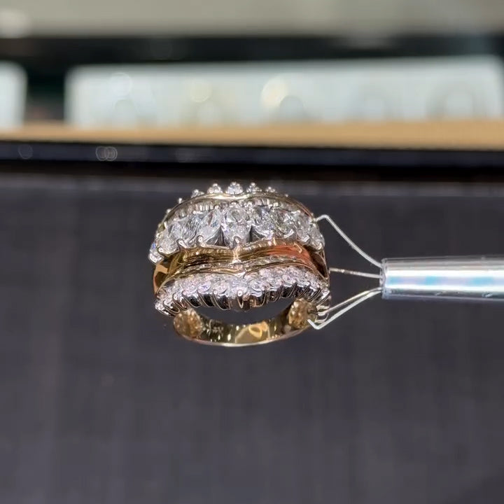 3.0Ctw marquise-cut rectangular sapphire crown ring-JEWELBUYS