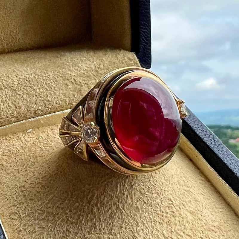 5.05Ctw Cabochon Ruby Black Hair Salon Ring-JEWELBUYS