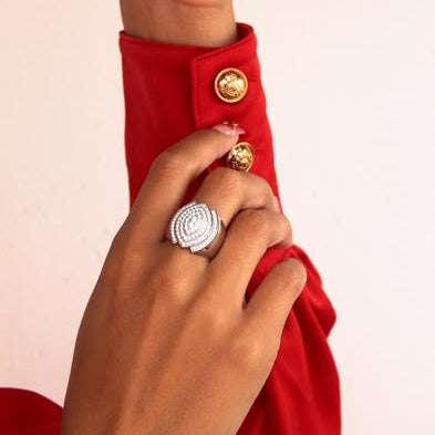1.2Ctw Layered Marquise-Cut Halo Round Sapphire Elegant Ring-JEWELBUYS