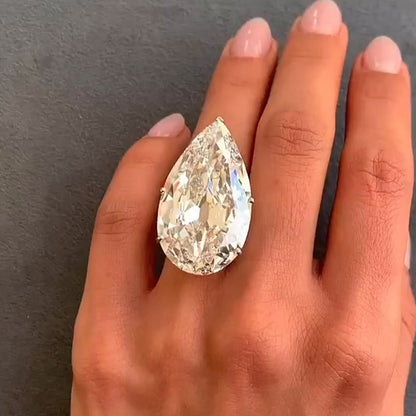 Impressive 30ct Pear Cut White Sapphire Women's Engagement Ring in Silver-JEWELBUYS