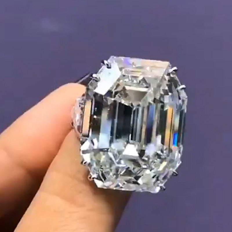 6.5ct Emerald Cut Three Stone White Sapphire Engagement Ring-JEWELBUYS