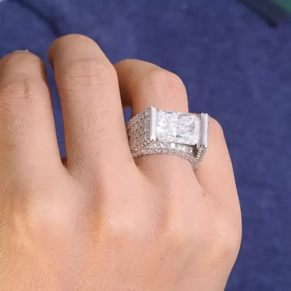 9.0ctw East-West Engagement Ring with Radiant Cut Stones -JEWELBUYS