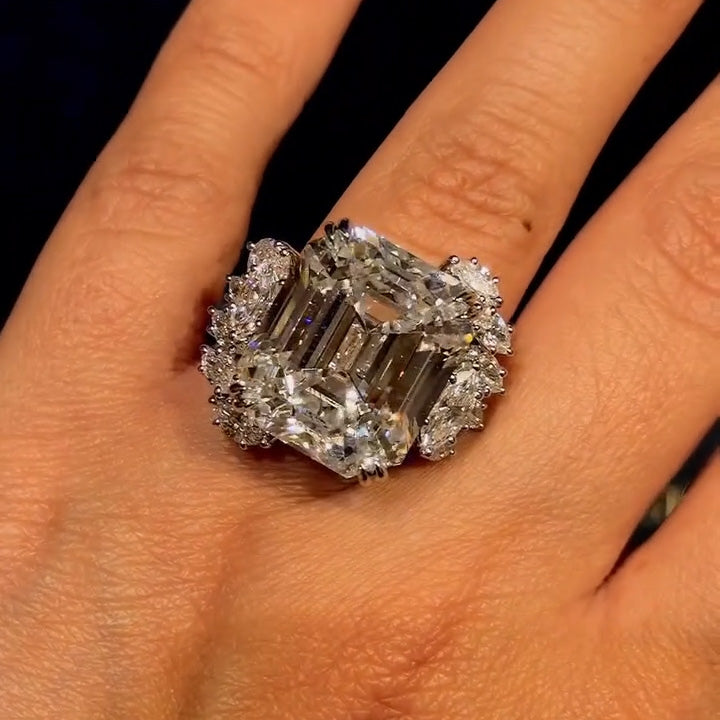 15Ctw Emerald-cut Prong-Set Sapphire Engagement Ring-JEWELBUYS
