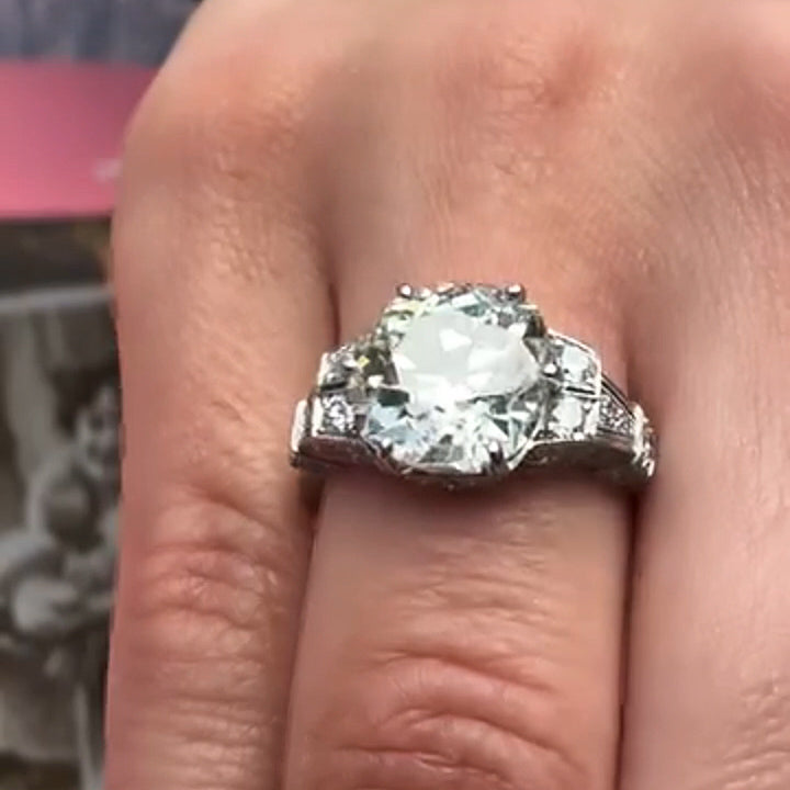 4.66Ctw cushion-cut vintage openwork sapphire engagement ring-JEWELBUYS