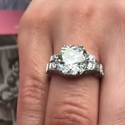 4.66Ctw cushion-cut vintage openwork sapphire engagement ring-JEWELBUYS