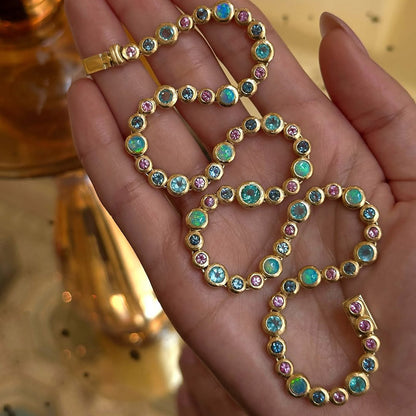 Bubble Series Mermaid Colorful Sapphire Tennis Necklace-JEWELBUYS