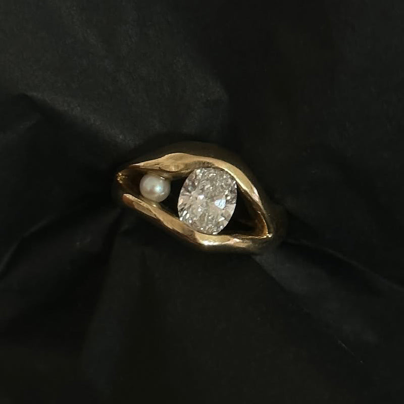3.0ct Pearl And Oval Cut White Sapphire Creative Engagement Ring-JEWELBUYS