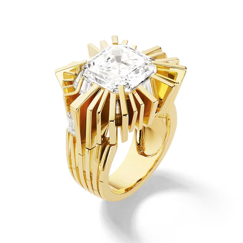 Feminine 4ct Asscher Cut White Sapphire Women's Engagement Ring in Gold-JEWELBUYS