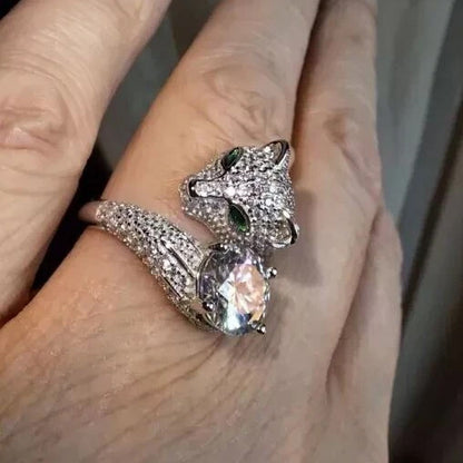 4.21Ctw White Sapphire Panther Fashion Ring Open Ring-JEWELBUYS