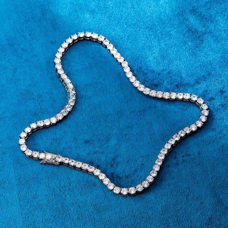 5mm Round Cut White Sapphire Diamond Tennis Chain-JEWELBUYS