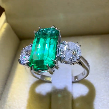 3.8Ctw Classic Three Stone Ring with Emeralds and Sapphires-JEWELBUYS