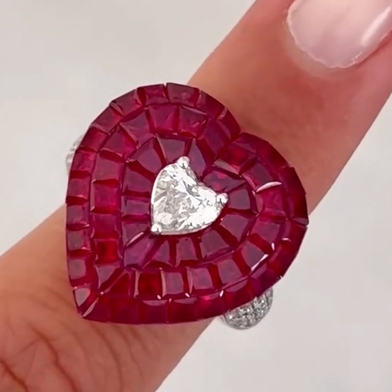 4.0Ctw Heart Cut Ruby Romantic Ring-JEWELBUYS