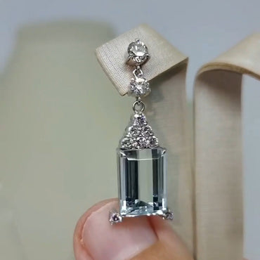 8.5Ctw Emerald-cut Aquamarine Sapphire Pendant Earrings-JEWELBUYS