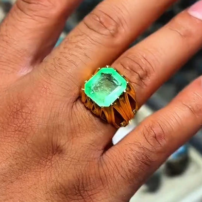 4.45Ct Octagon Emerald and Sapphire Vintage Style Hollow Ring-JEWELBUYS