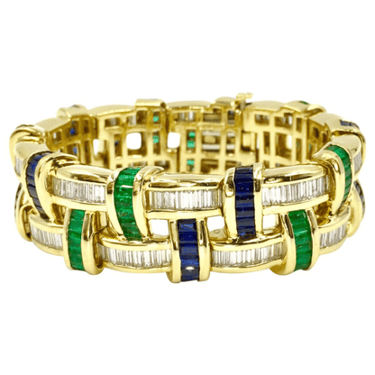 Art Deco 26.3ctw Emerald Cut Multicolor Gemstone Bracelet-JEWELBUYS