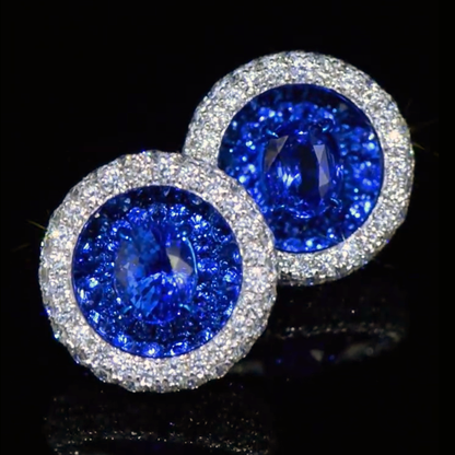 1ct Round Cut Blue Sapphire Halo Stud Earrings-JEWELBUYS