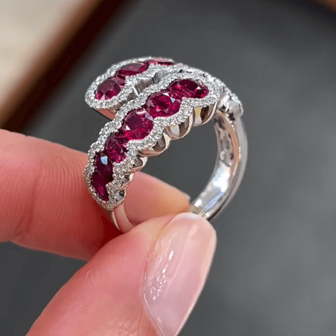 4ct Oval Cut Ruby and White Sapphire Bypass Ring-JEWELBUYS