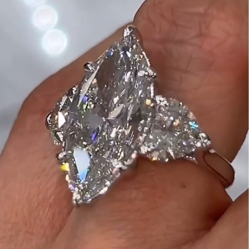 8.0ctw Marquise White Sapphire Three Stone Engagement Ring-JEWELBUYS