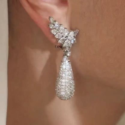 4.0Ctw Multi-Cut White Sapphire Dew Drop Earrings-JEWELBUYS