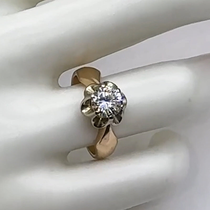 1.05ct Round Cut Solitaire White Sapphire Vintage Tulip Engagement Ring-JEWELBUYS