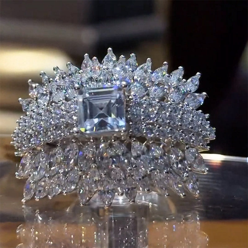 4.5Ctw Ascher-cut layered gemstone cluster ring-JEWELBUYS