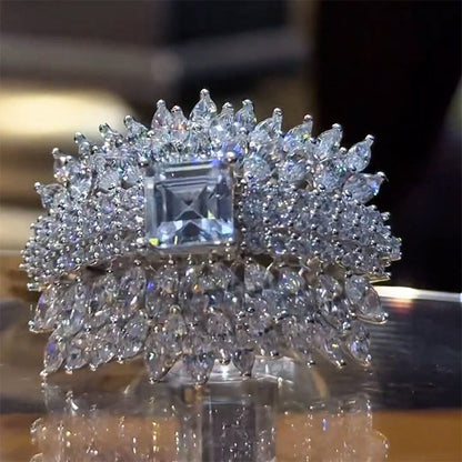 4.5Ctw Ascher-cut layered gemstone cluster ring-JEWELBUYS