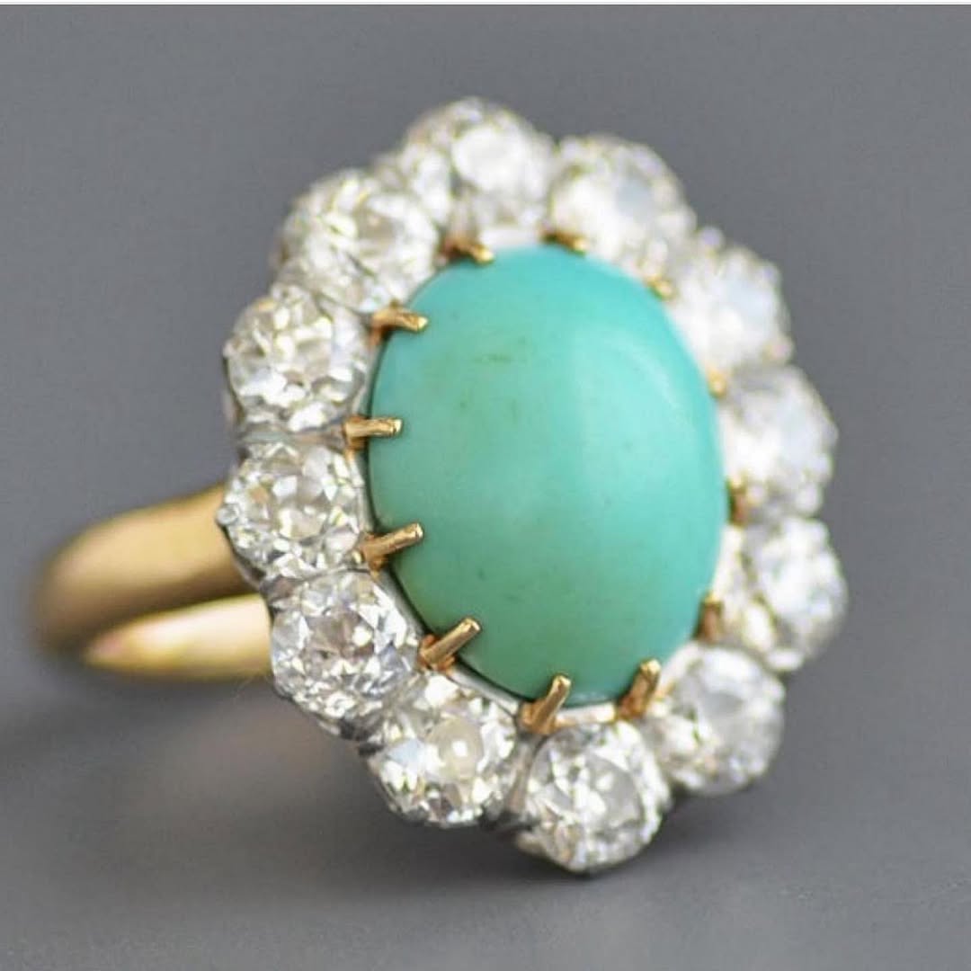 5Ctw Oval Turquoise and Sapphire Ring-JEWELBUYS