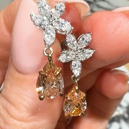 6ct Pear and Marquise Cut White and Pink Diamond Drop Earrings - JEWELBUYS