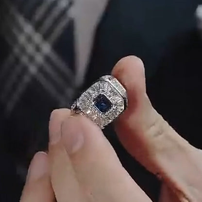 5.0Ctw Octagonal Cut Blue Stone Men's Engagement Ring-JEWELBUYS