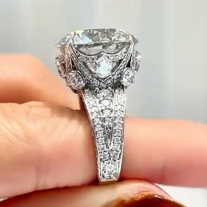 8.0Ctw Round Cut White Sapphire Luxury Art Engagement Ring- JEWELBUYS