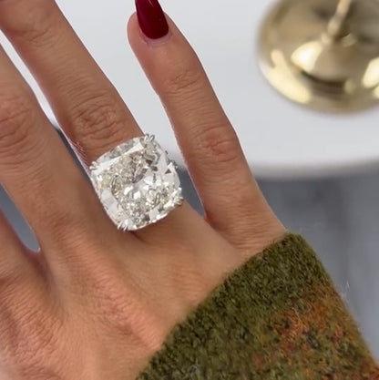 13.6Ct Cushion Cut Single Stone Personalized White Sapphire Engagement Ring-JEWELBUYS