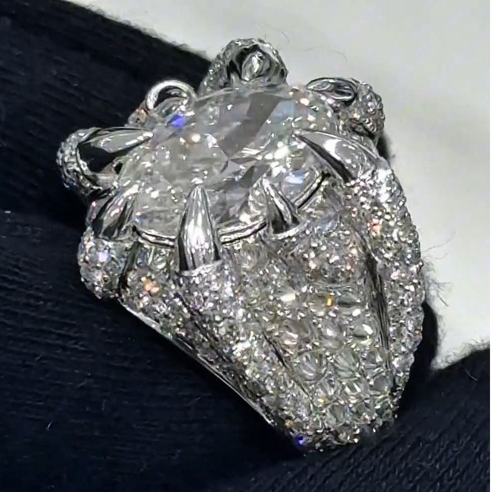 Gothic 5ct Oval Cut Center With An Inverted Set Diamond Shank White Sapphire Women's Engagement Ring in Silver-JEWELBUYS