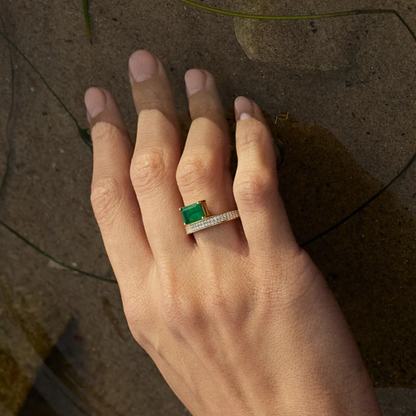 Personalized 2ct Emerald & Round Cut Green & White Sapphire Opening Ring-JEWELBUYS