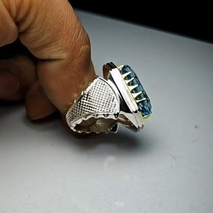 11ct Octagon Cut Aquamarine S925 Sterling Silver Ring-JEWELBUYS