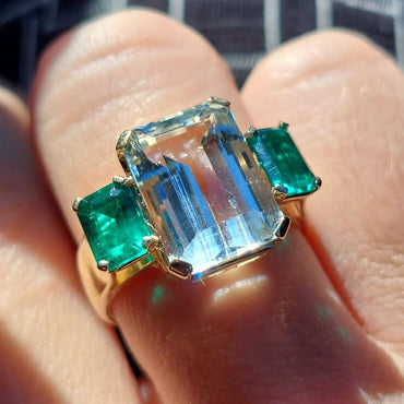 8.0Ctw Emerald-cut Three-stone Vintage Sapphire Ring-JEWELBUYS