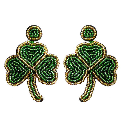 Green Small Fresh Shamrock Rice Bead Earrings - JEWELBUYS