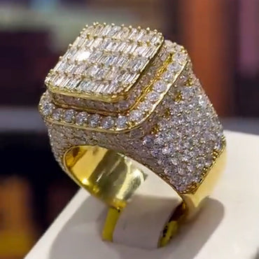 6.52Ctw Baguette/Round Men's Sapphire Square Halo Ring-JEWELBUYS