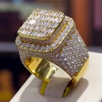 6.52Ctw Baguette/Round Men's Sapphire Square Halo Ring-JEWELBUYS