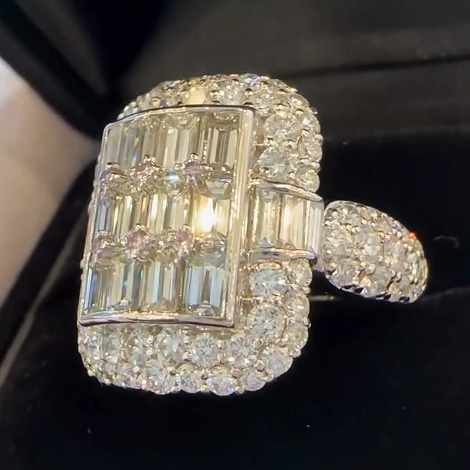 3.8ctw Emerald and Round Cut Pave Founder Halo Ring-JEWELBUYS