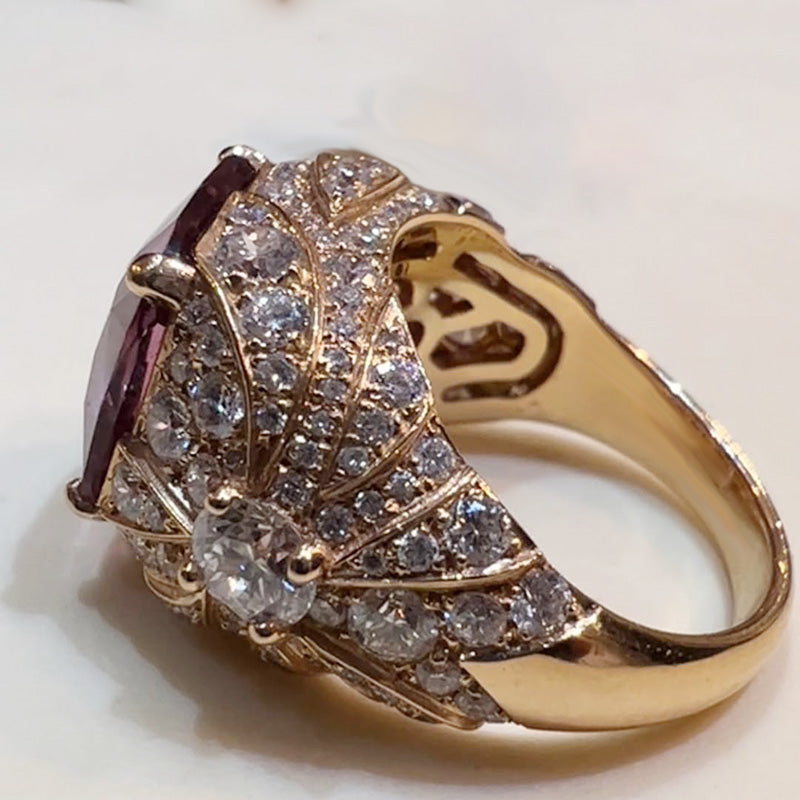 5.7Ctw cushion-cut elegant curve pink morganite ring-JEWELBUYS